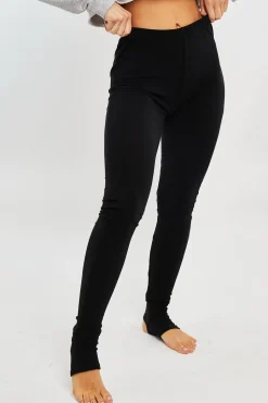 Rebellious Fashion Black Ribbed Fabric Stirrup Leggings - Jayne