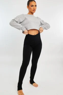 Rebellious Fashion Black Ribbed Fabric Stirrup Leggings - Jayne