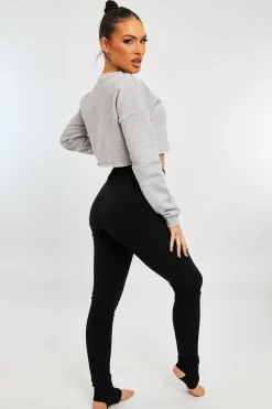 Rebellious Fashion Black Ribbed Fabric Stirrup Leggings - Jayne