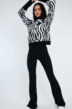 Rebellious Fashion Black Ribbed Flare Trousers - Jori