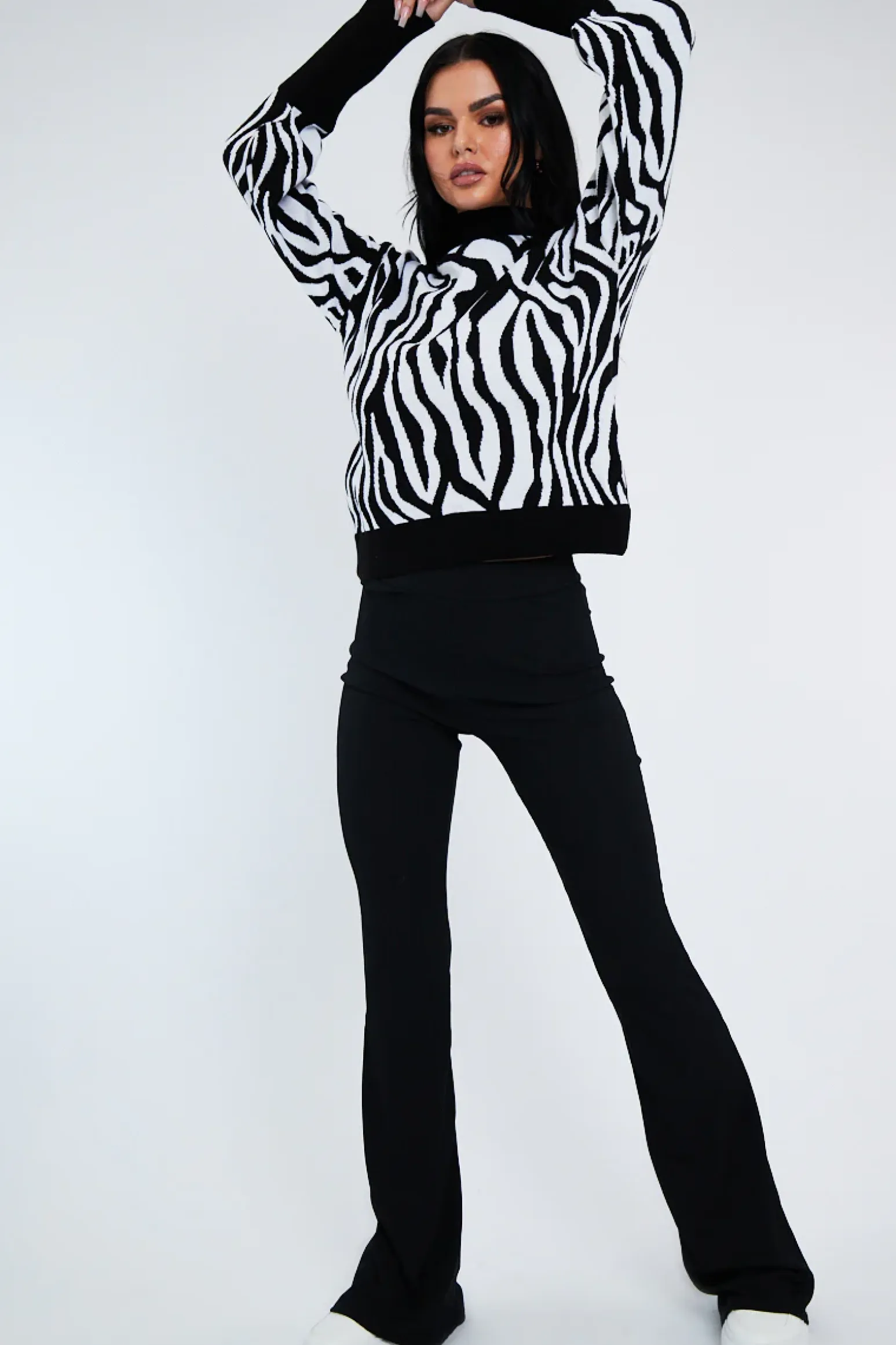 Rebellious Fashion Black Ribbed Flare Trousers - Jori