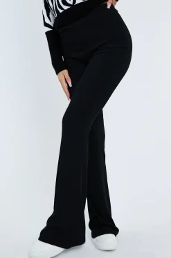 Rebellious Fashion Black Ribbed Flare Trousers - Jori