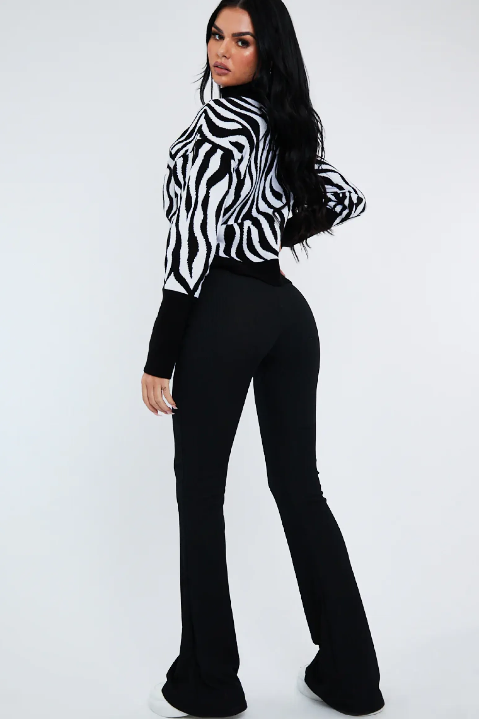 Rebellious Fashion Black Ribbed Flare Trousers - Jori