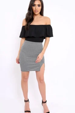Rebellious Fashion Black Ribbed Frill Bodysuit - Charl