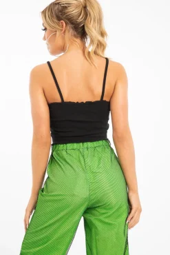 Rebellious Fashion Black Ribbed Frill Edge Crop Top - Zura