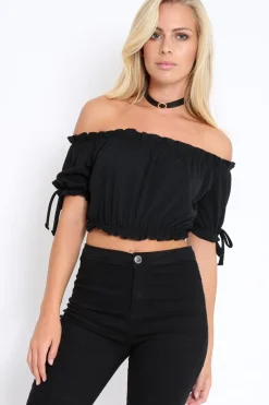 Rebellious Fashion Black Ribbed Frill Gypsy Top - Maysia