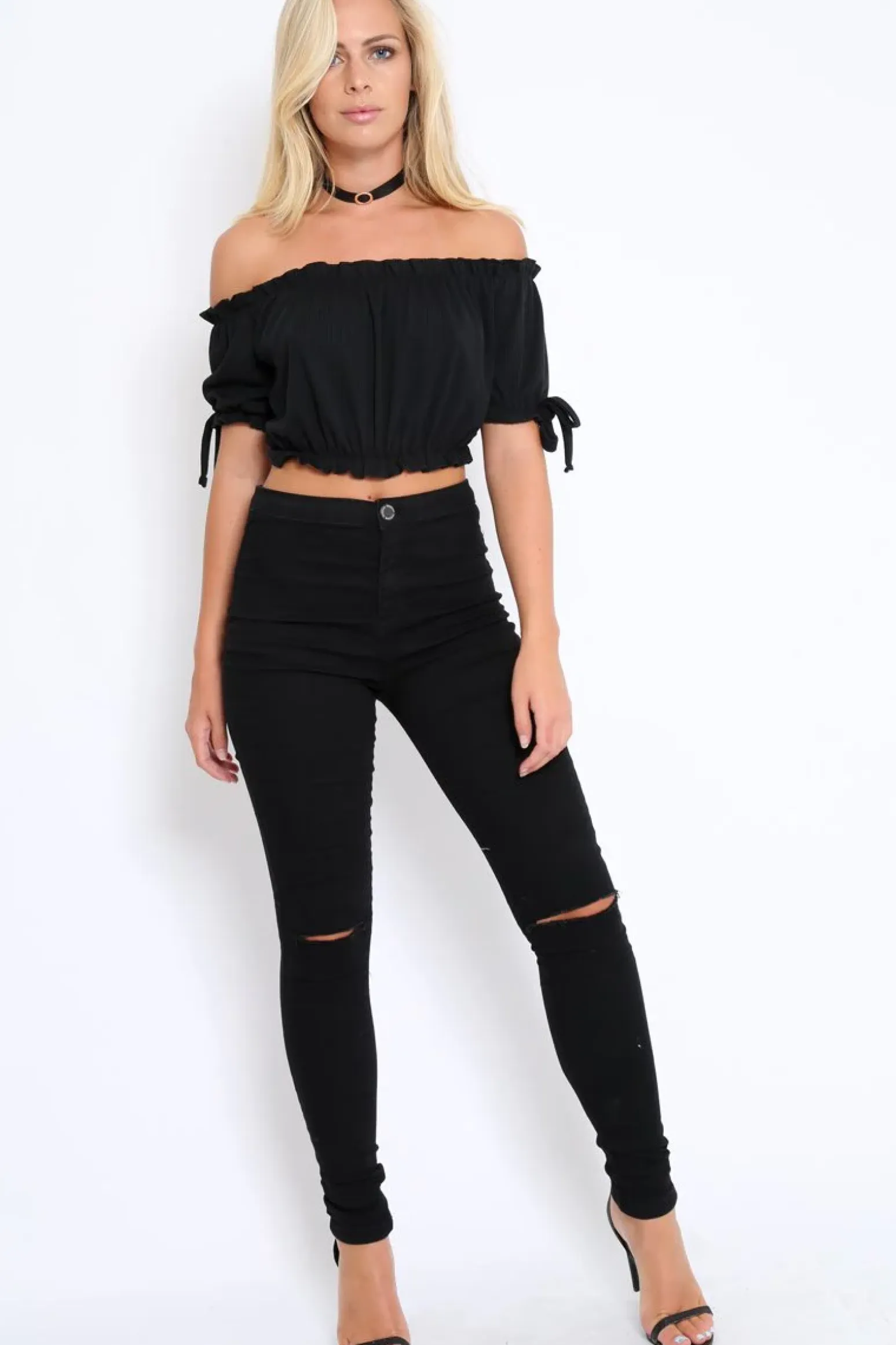 Rebellious Fashion Black Ribbed Frill Gypsy Top - Maysia