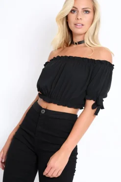 Rebellious Fashion Black Ribbed Frill Gypsy Top - Maysia