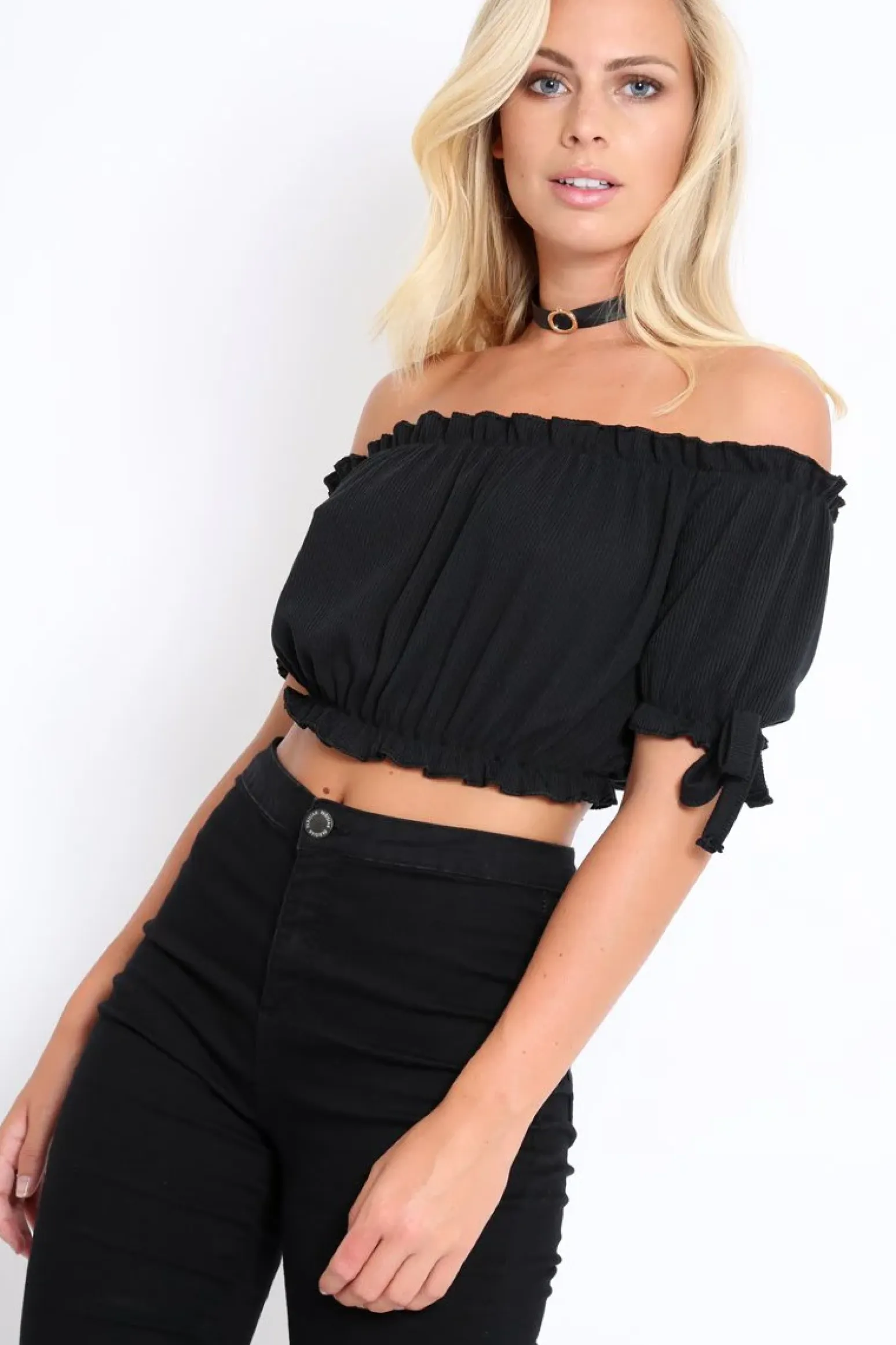Rebellious Fashion Black Ribbed Frill Gypsy Top - Maysia