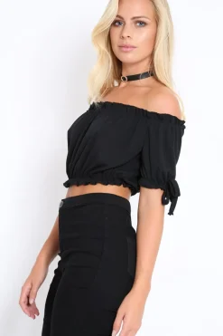 Rebellious Fashion Black Ribbed Frill Gypsy Top - Maysia