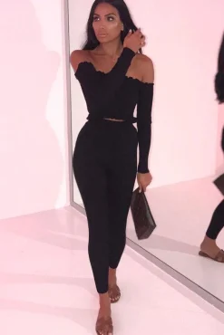 Rebellious Fashion Black Ribbed Knit Co-ord - Luna