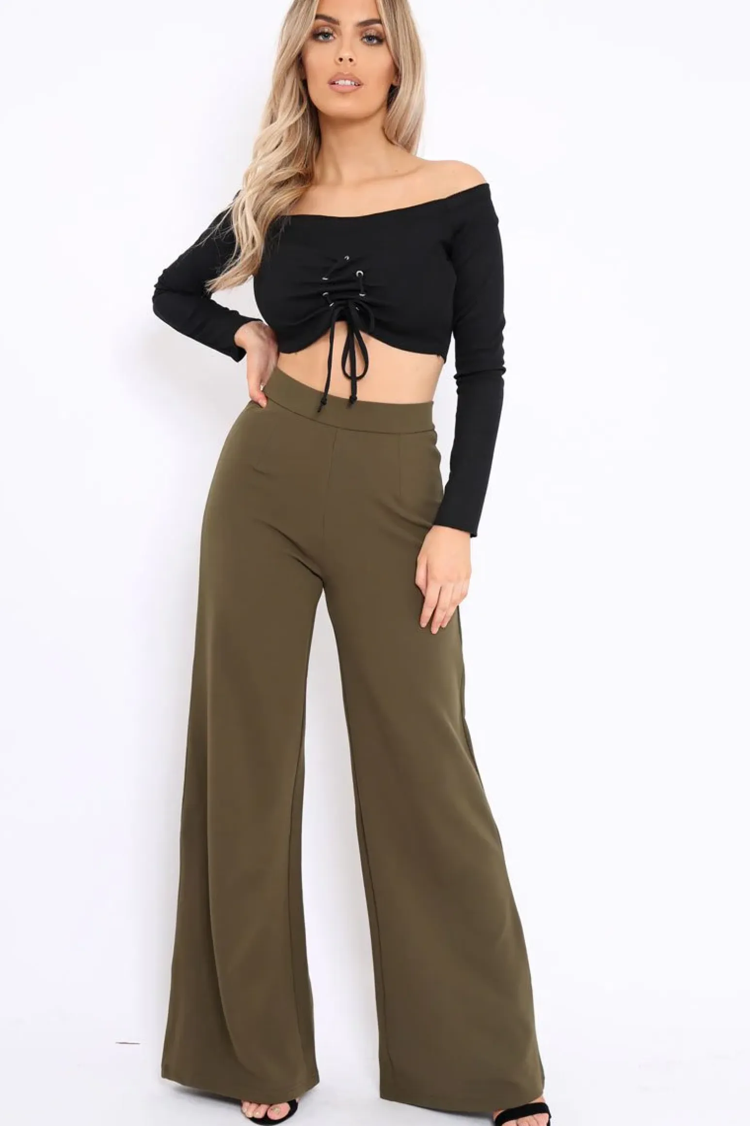 Rebellious Fashion Black Ribbed Lace Up Front Crop Top - Emmy
