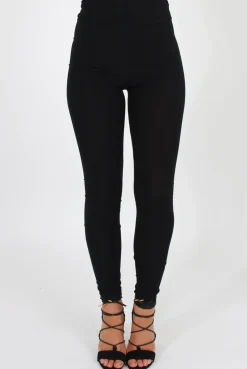 Rebellious Fashion Black Ribbed Leggings - Kirsty
