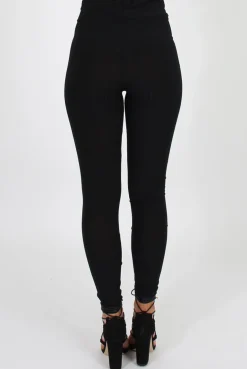 Rebellious Fashion Black Ribbed Leggings - Kirsty