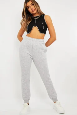 Rebellious Fashion Black Ribbed Notch Contrast Stitch Crop Top - Rinnah