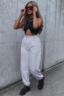 Rebellious Fashion Black Ribbed Notch Contrast Stitch Crop Top - Rinnah