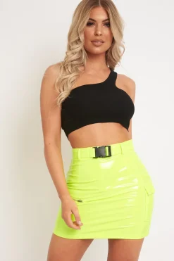 Rebellious Fashion Black Ribbed One Shoulder Crop Top - Danyelle