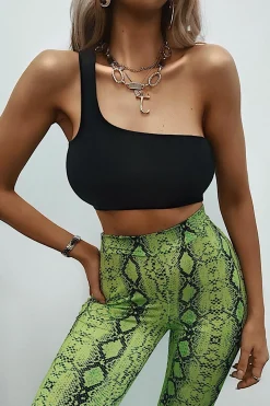 Rebellious Fashion Black Ribbed One Shoulder Crop Top - Danyelle