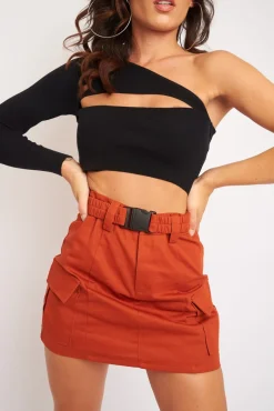 Rebellious Fashion Black Ribbed One Sleeve Cut Out Crop Top - Charae