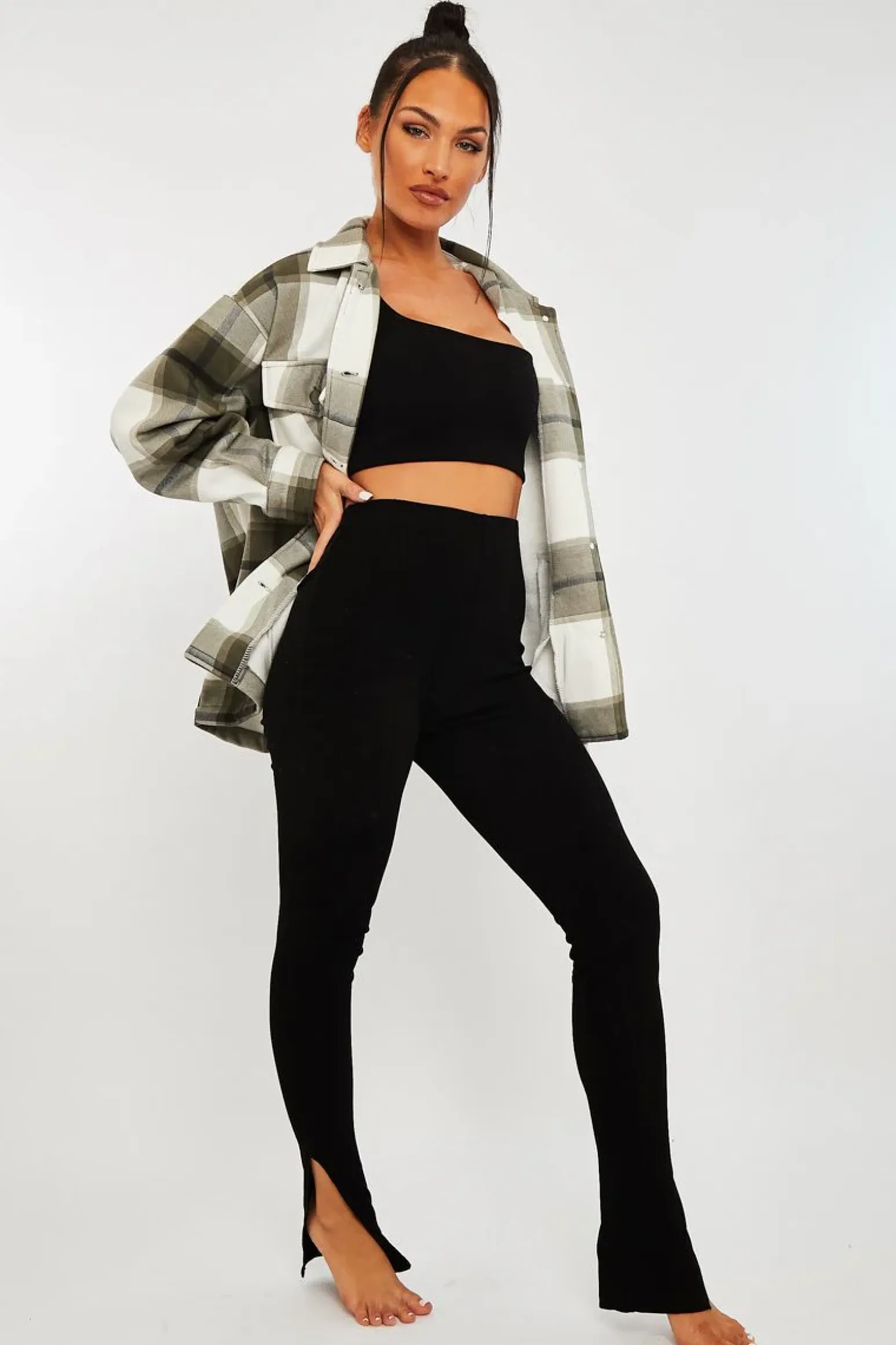 Rebellious Fashion Black Ribbed Side Split Leggings - Enzie
