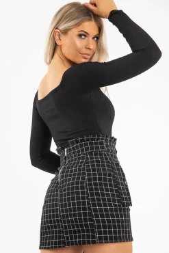 Rebellious Fashion Black Ribbed Square Neck Bodysuit - Alysha