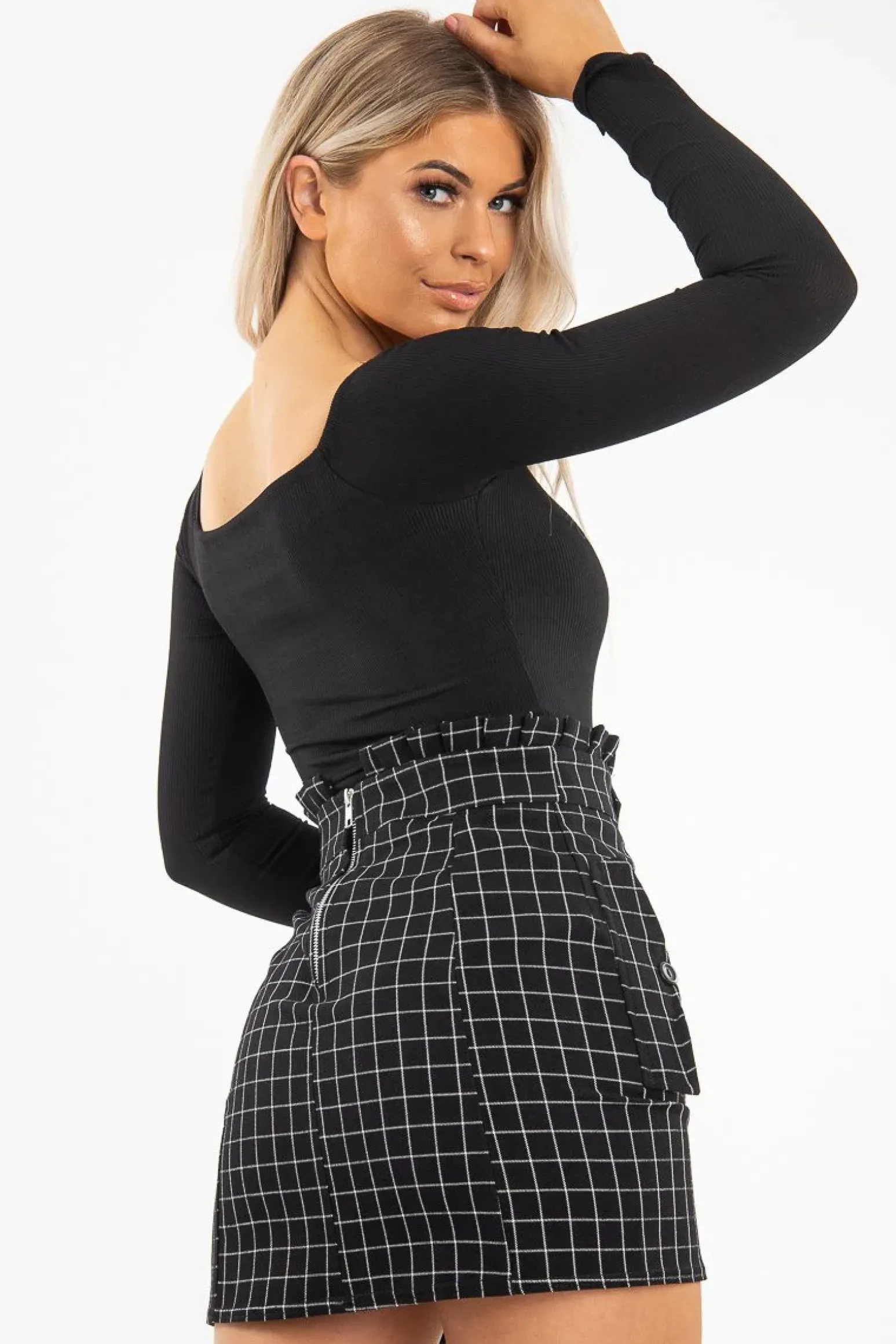 Rebellious Fashion Black Ribbed Square Neck Bodysuit - Alysha