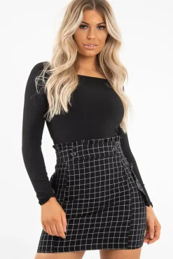 Rebellious Fashion Black Ribbed Square Neck Bodysuit - Alysha