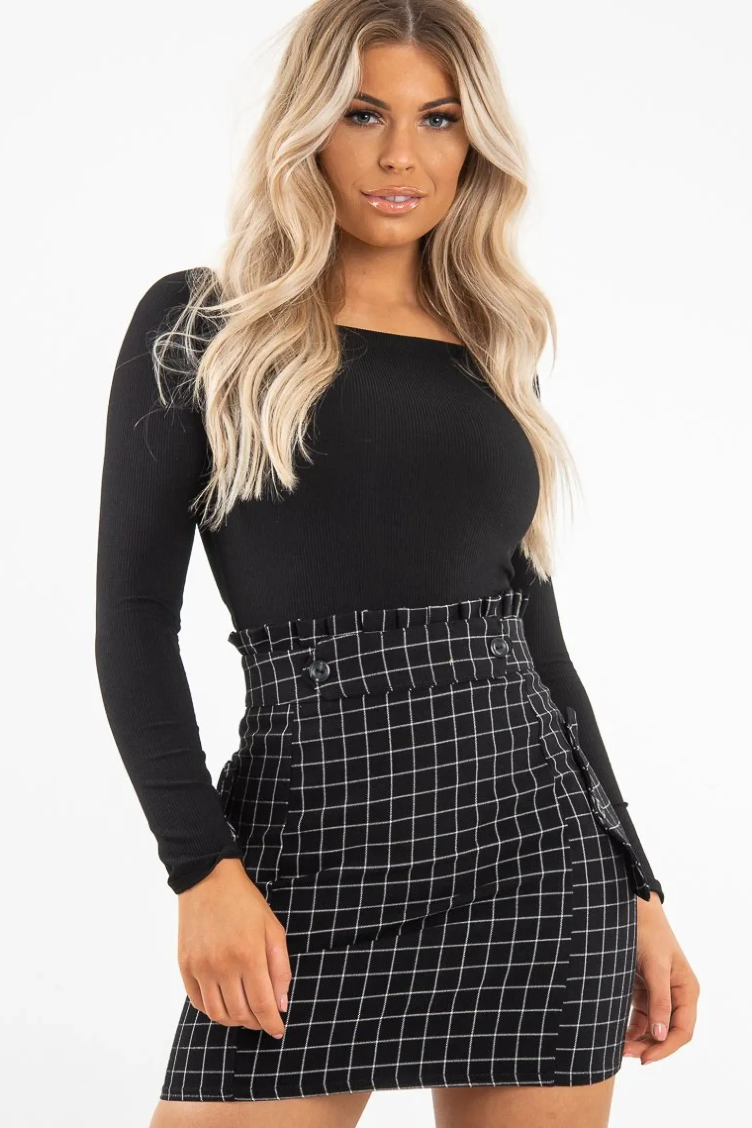 Rebellious Fashion Black Ribbed Square Neck Bodysuit - Alysha