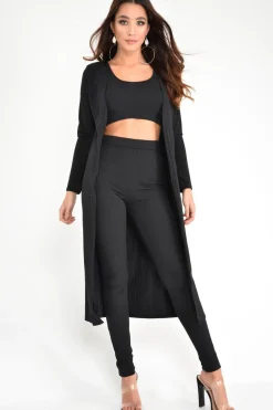 Rebellious Fashion Black Rib Crop Top Leggings Co-Ord - Elenah