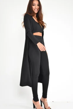 Rebellious Fashion Black Rib Crop Top Leggings Co-Ord - Elenah