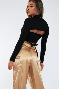 Rebellious Fashion Black Rib Halterneck Two Piece Crop Top - Avan