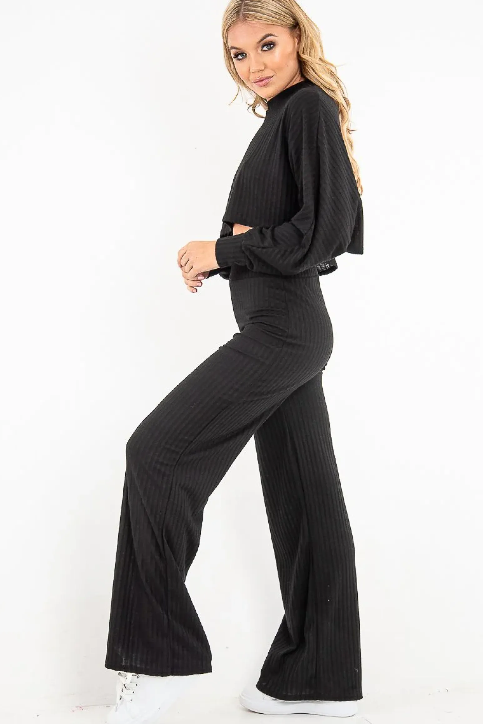 Rebellious Fashion Black Rib Jersey Loungewear Co-Ord Set - Emsley