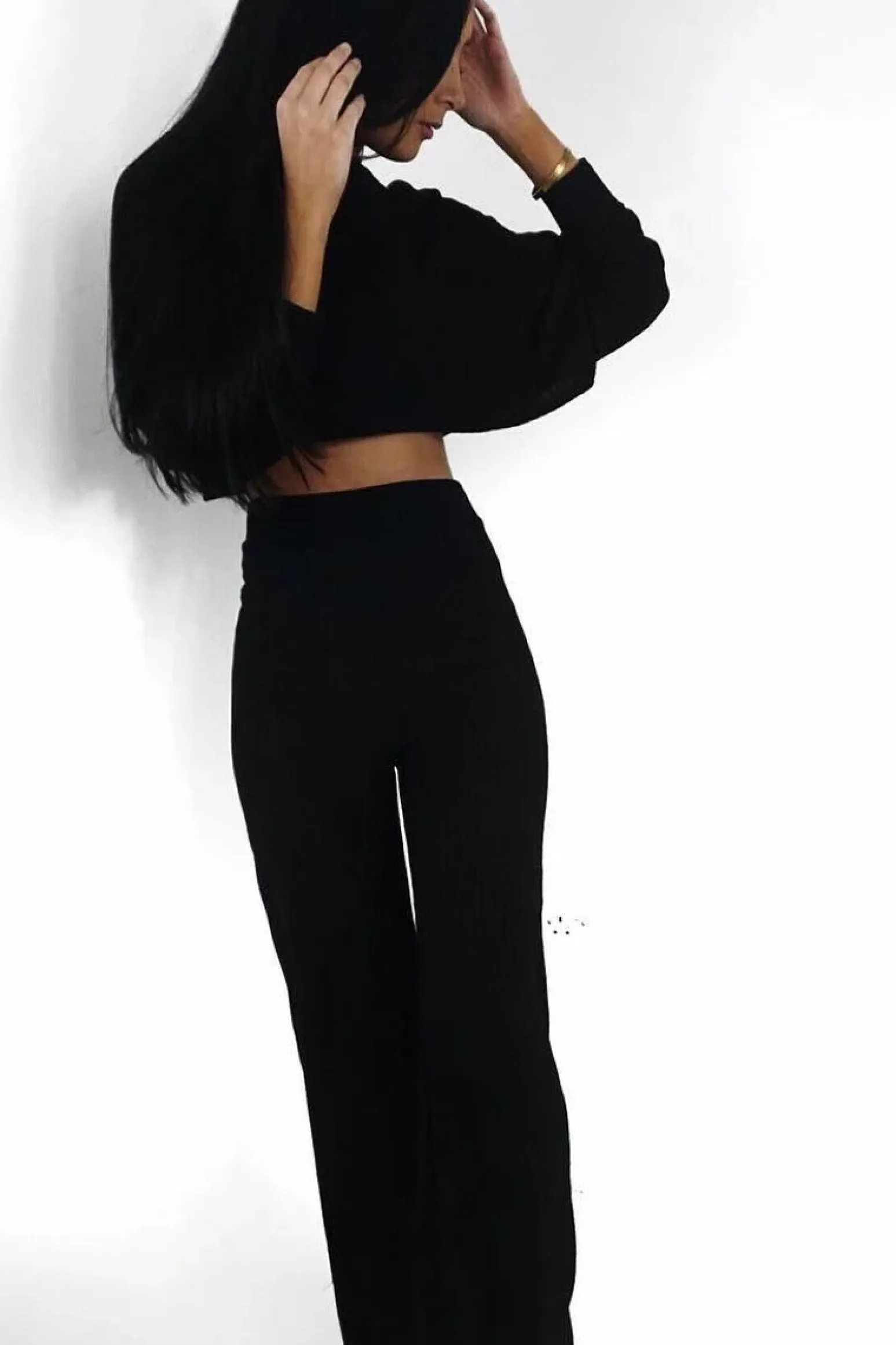 Rebellious Fashion Black Rib Jersey Loungewear Co-Ord Set - Emsley