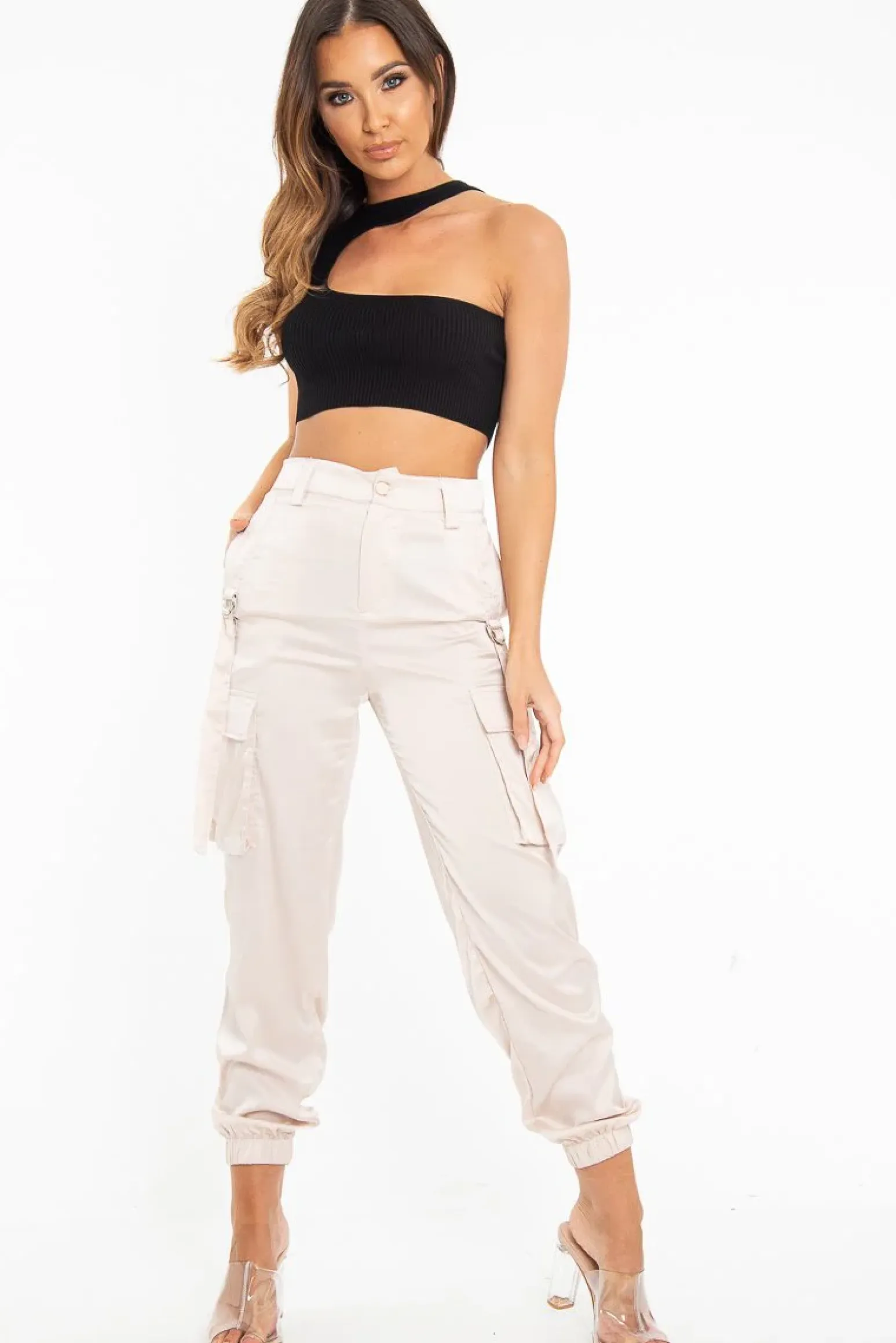 Rebellious Fashion Black Rib Knit High Neck Cut Out Crop Top - Lucey