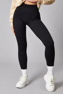 Rebellious Fashion Black Rib Knit High Waisted Leggings - Ren