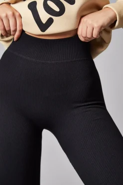 Rebellious Fashion Black Rib Knit High Waisted Leggings - Ren