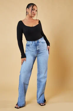 Rebellious Fashion Black Rib Knit Long Sleeve Bodysuit - Vari