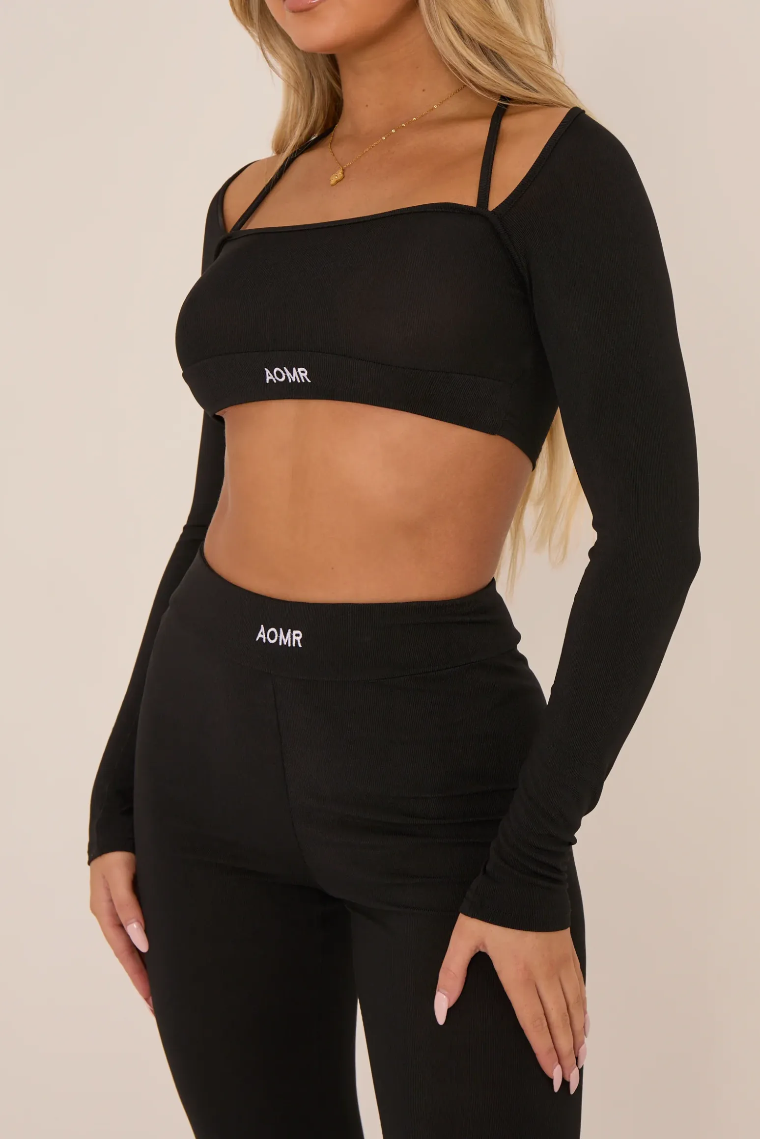 Rebellious Fashion Black Rib Knit Long sleeves Cropped Top & Leggings Co-ord Set - Fia