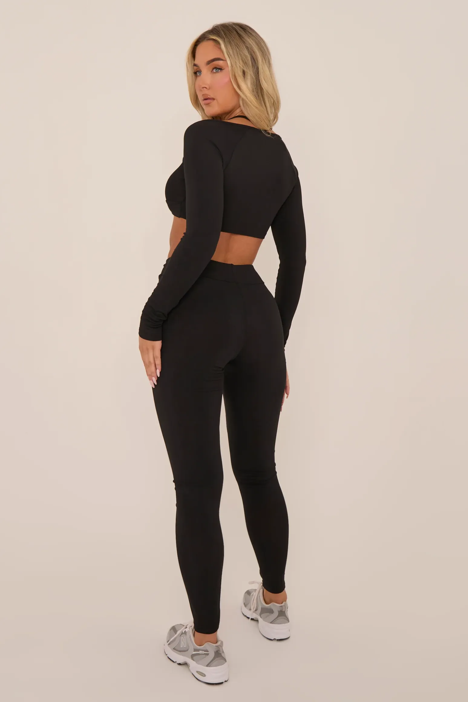 Rebellious Fashion Black Rib Knit Long sleeves Cropped Top & Leggings Co-ord Set - Fia