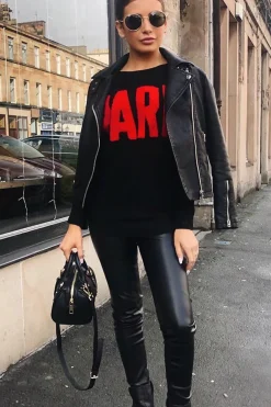 Rebellious Fashion Black Rib Knit Paris Slogan Jumper - Khylah