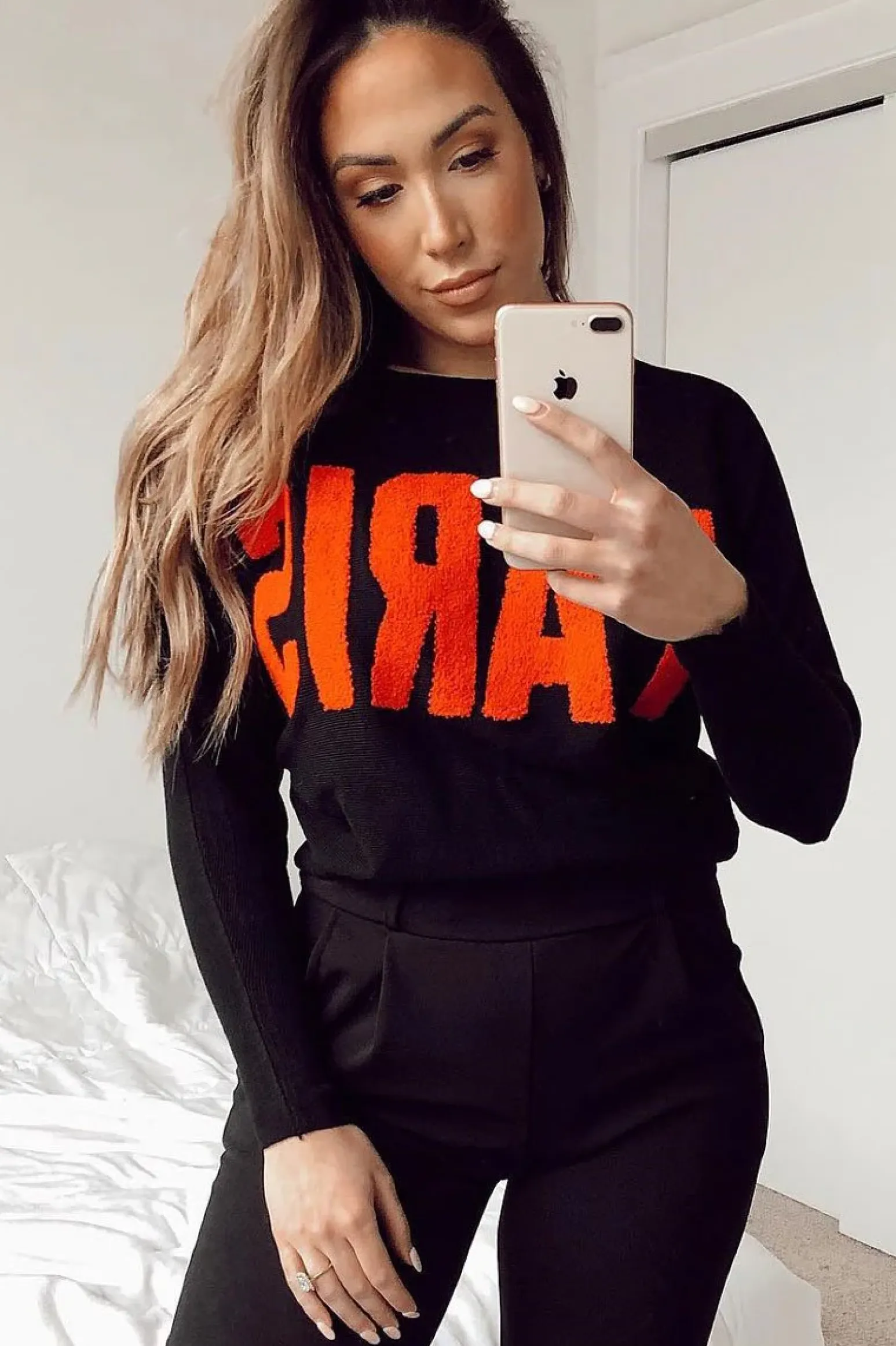 Rebellious Fashion Black Rib Knit Paris Slogan Jumper - Khylah