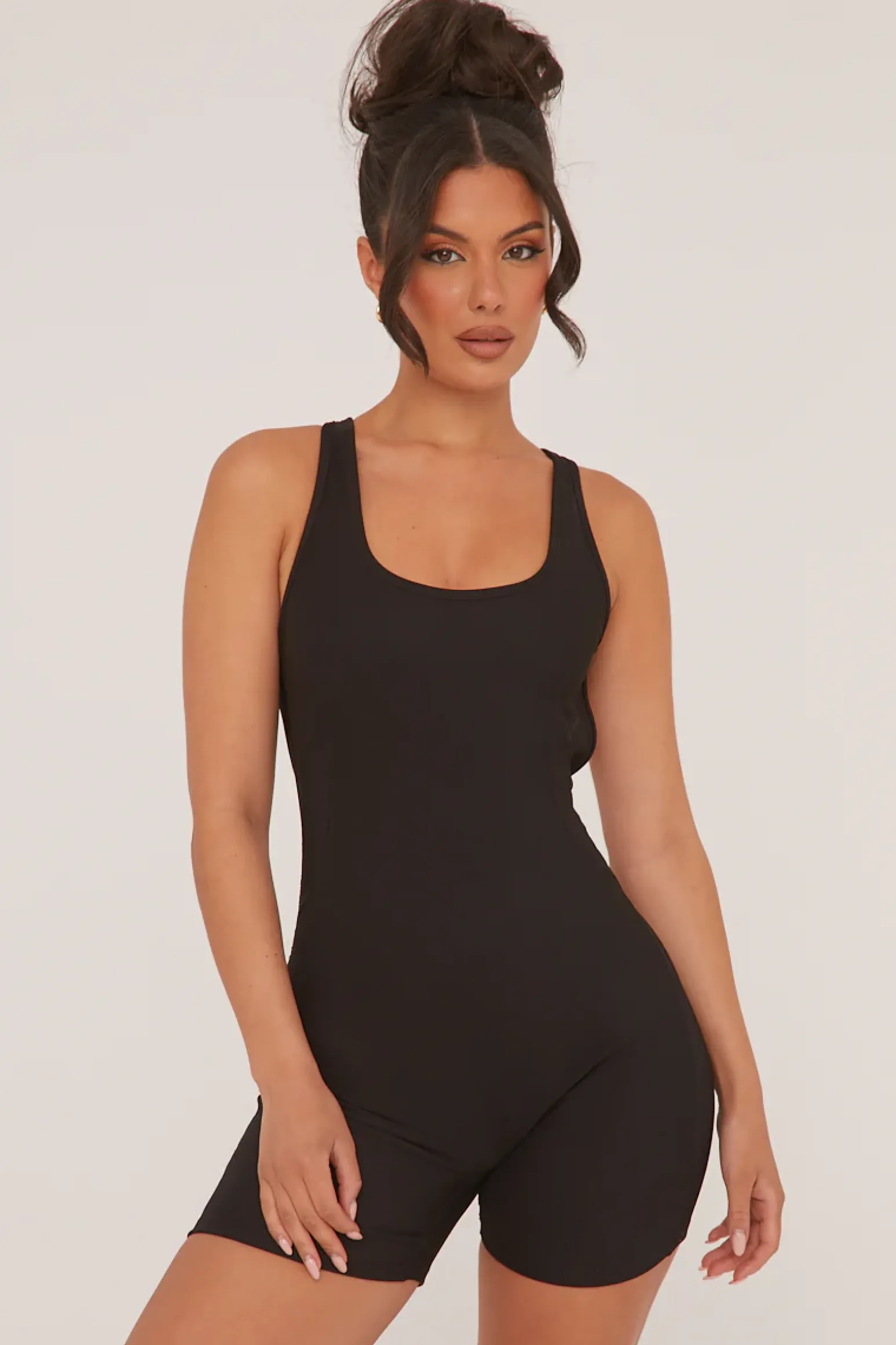 Rebellious Fashion Black Rib Knit Racer Back Unitard - Lexi
