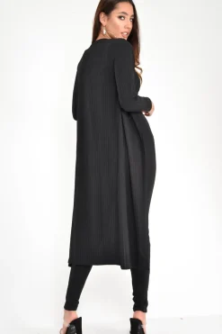 Rebellious Fashion Black Rib Longline Cardigan - Charlett