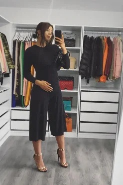 Rebellious Fashion Black Rib Twist Front Culotte Jumpsuit - Elexis