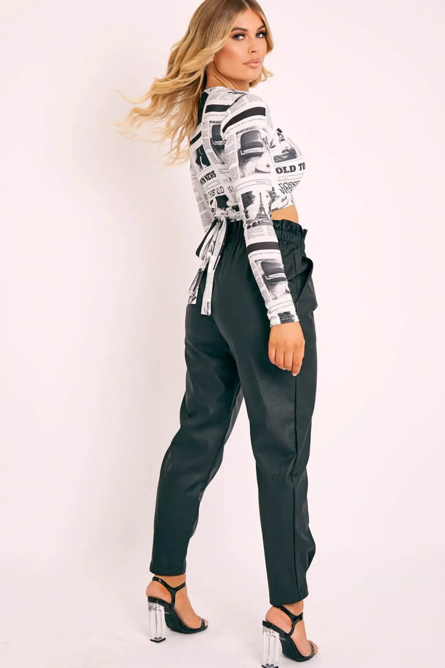 Rebellious Fashion Black Ring Belt Straight Leg PU Trousers - Jazmine