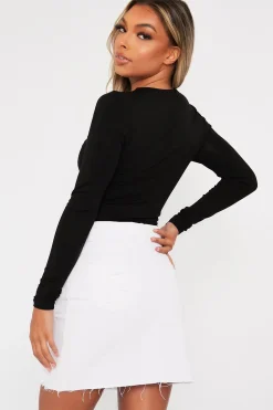 Rebellious Fashion Black Ring Detail Cut Out Long Sleeve Bodysuit - Elissa