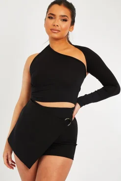 Rebellious Fashion Black Ring Detail Skort - Delaila