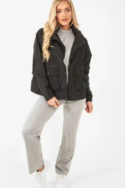 Rebellious Fashion Black Ring Pull Zip Front Windbreaker Jacket - Tesla