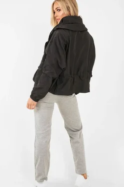 Rebellious Fashion Black Ring Pull Zip Front Windbreaker Jacket - Tesla