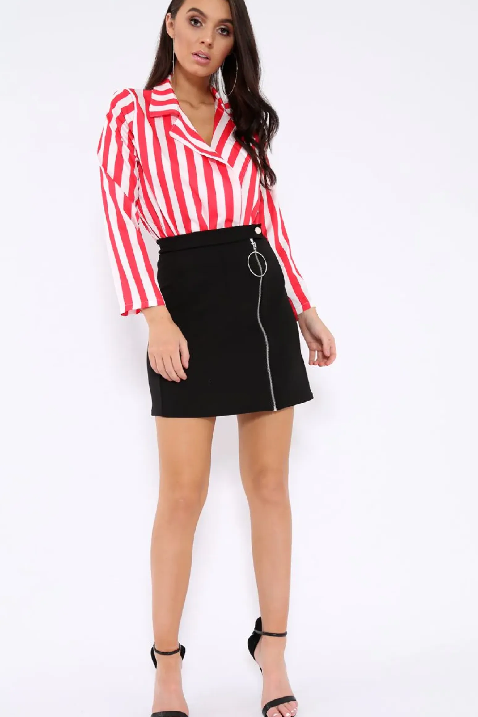 Rebellious Fashion Black Ring Zip Detail Skirt - Vessie